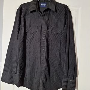 Wrangler Pin Stripped Black Pearl Buttons Mens Long Sleeve Size Large
